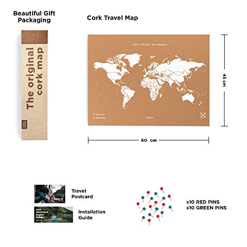 Miss Wood, cork world map, 45 x 60 cm, white
