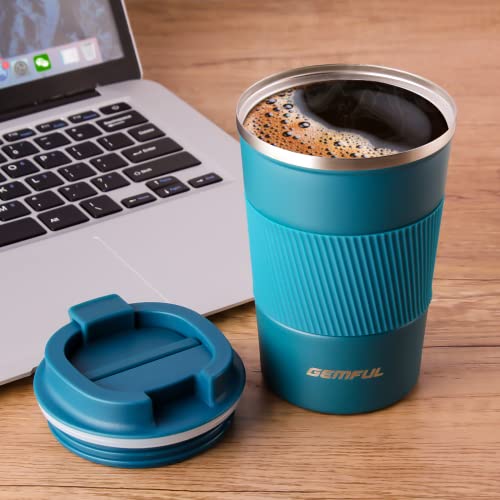 GEMFUL BPA Free Coffee Mug Reusable Insulated Travel Mug with Silicone Sleeve