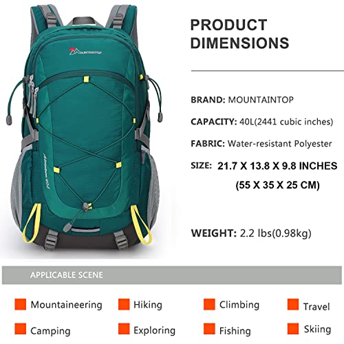 MOUNTAINTOP, 40L hiking backpacks, unisex, turquoise