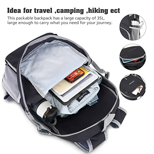 ZOMAKE 35L Lightweight Folding Hiking Backpack Unisex Black