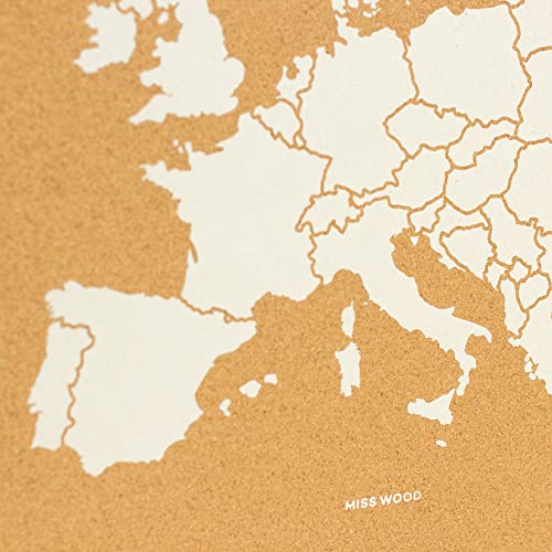 Miss Wood, cork map of Europe, white, 45x60 cm