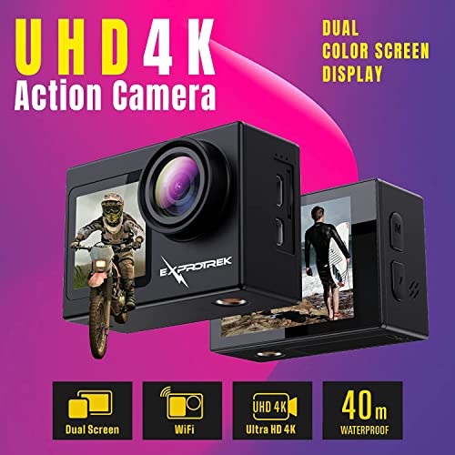 Exprotrek 4K Action Camera with Touchscreen, Black