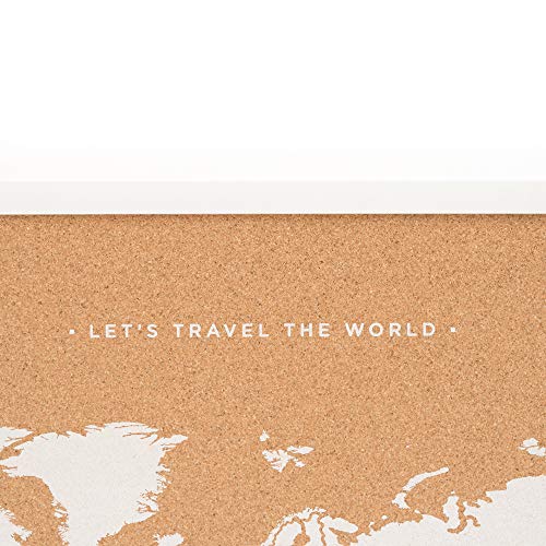 Miss Wood, cork world map with frame, 45 x 63 cm, white