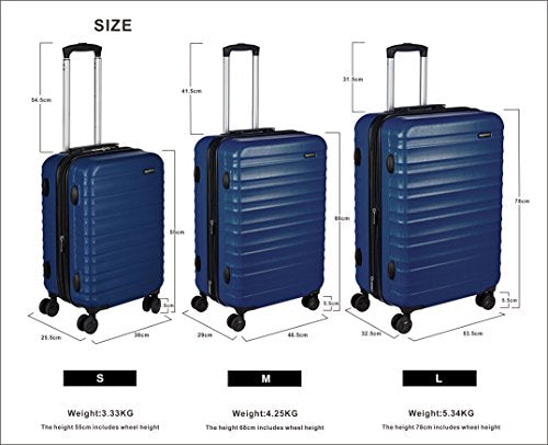 Amazon Basics, maleta de viaje rígida de 55 cms, tamaño de cabina, azul marino