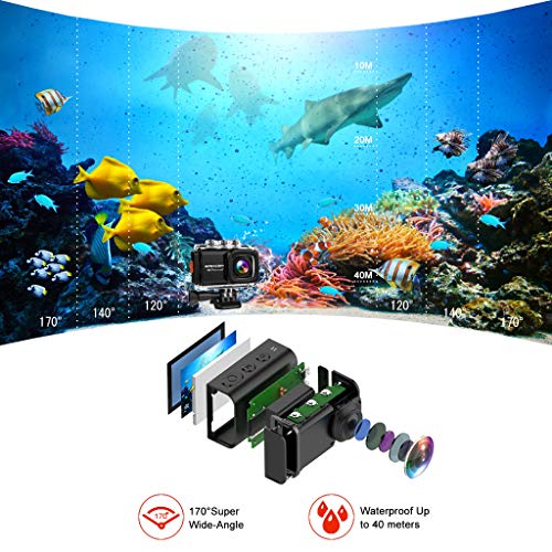 Apexcam Cámara Deportiva 4K 20MP EIS WiFi Cámara subacuática Impermeable 40M Micrófono Externo 2.0'LCD 170° Gran Angular 2.4G - Fotoviaje