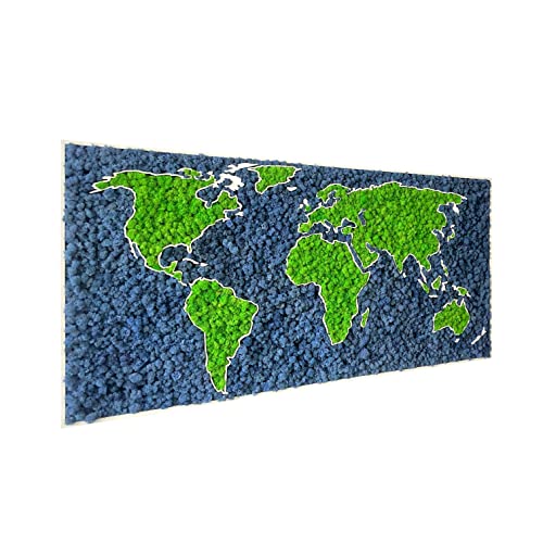 Mapa enmarcado en 3D Moss World, liquen nórdico natural estabilizado (112 x 65 cms)