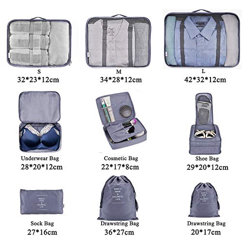 Bteng, luggage organizer, 9 in 1, gray