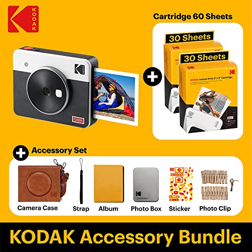 KODAK C300R Mini Shot 3, cámara instantánea con impresora + 68 fotos + Funda + Adhesivos, blanco