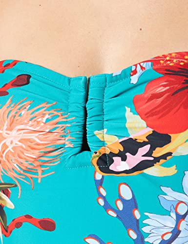 Desigual, türkisblauer Damen-Badeanzug mit Korallen-Zeichnungen