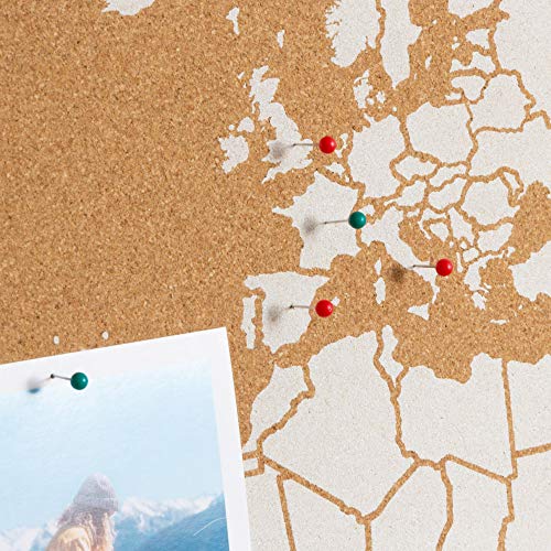 Miss Wood, cork world map with frame, 45 x 63 cm, white