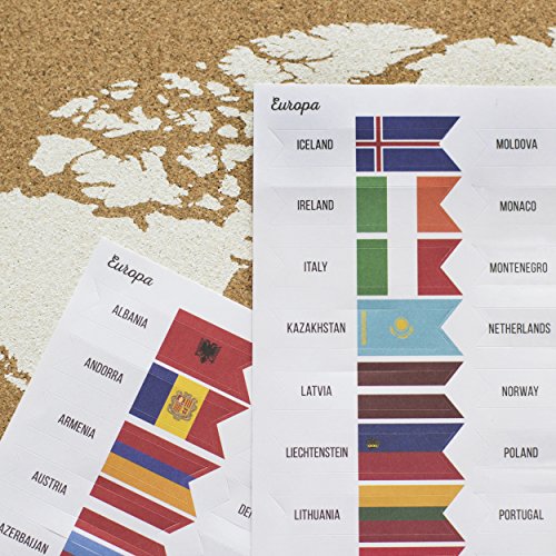 Miss Wood Europa, banderas del mundo, chinchetas con adhesivo