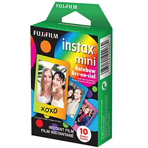 Fujifilm Instax Mini 11, cámara instantánea + Fujifilm Instax Mini Twin pack película instantánea + paquete individual película arco iris + funda + pegatinas de viaje