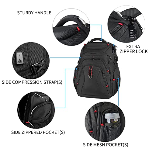KROSER, travel laptop backpack, unisex, black