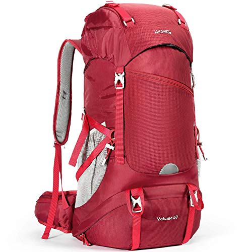 HOMIEE, mochila de senderismo de 50 l, unisex, roja