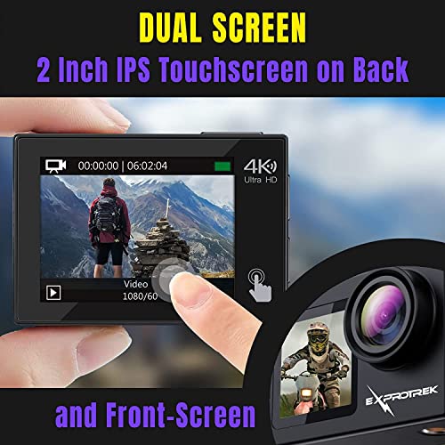 Exprotrek 4K-Action-Kamera mit Touchscreen, Schwarz