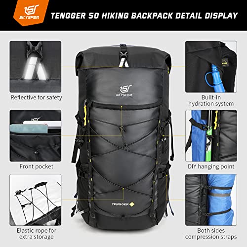 SKYSPER, 50L hiking backpack, unisex, black