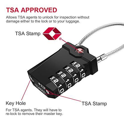 Candados para equipaje, aprobado por la TSA, combinación de 4 dígitos (negro)
