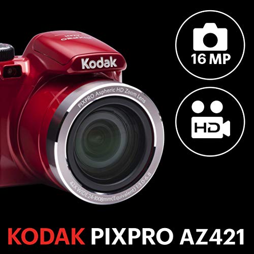 Kodak PIXPRO AZ421, 16MP 42x Optical Zoom Digital Camera, Red