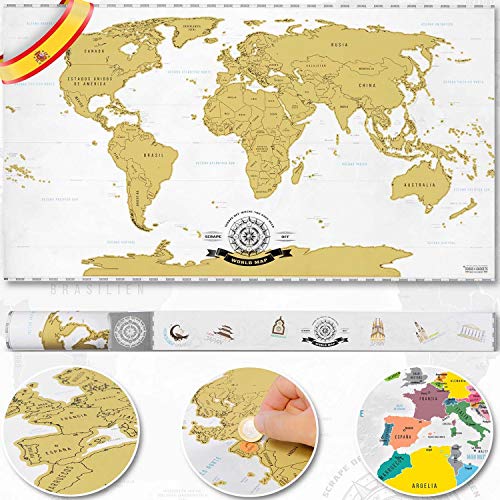 Scratch off world map poster, with 82 x 45 cm gift tube