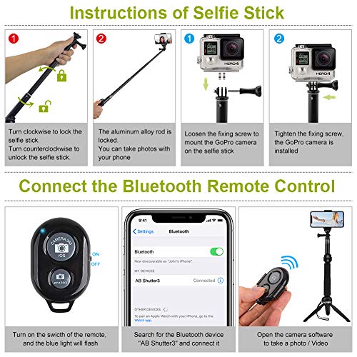 Alfort Palo Selfie, Selfie Stick Bluetooth Trípode Portátil con Control Remoto - Fotoviaje