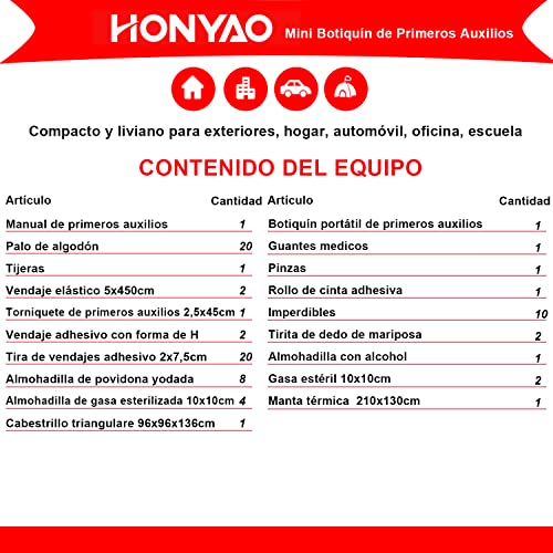 HONYAO® Botiquín de Primeros Auxilios 90 Piezas, Mini Kit Primeros