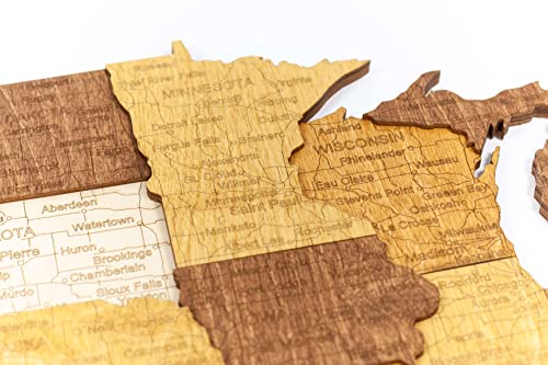 Mapa de madera 3D de los Estados Unidos para decoración de pared (100 x 53 cms)