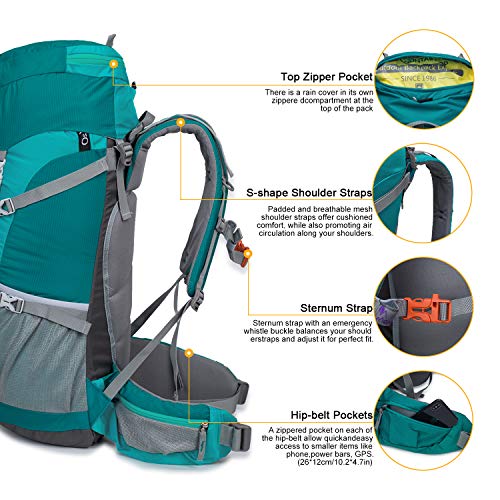 MOUNTAINTOP, Unisex 50L Trekking Backpack, Cyan Blue