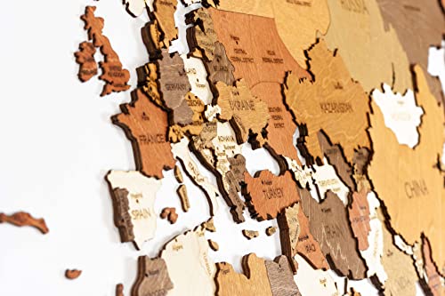 Wooden world map for wall decoration, 120x60 cm