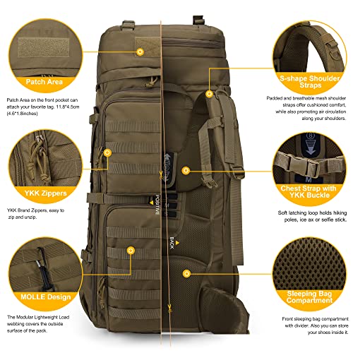 Mardingtop 75L Military Tactical Backpack Unisex Khaki