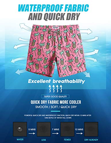 MaaMgic, men's tropical beach swim trunks designed with pineapples and palm trees