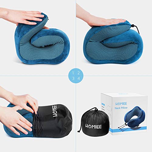 HOMIEE memory foam travel pillow with eye mask and earplugs