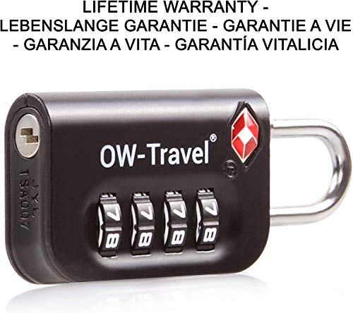 OW-Travel, candado maleta TSA anti robo, numérico de 4 dígitos, negros