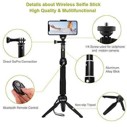 Alfort Palo Selfie, Selfie Stick Bluetooth Trípode Portátil con Control Remoto - Fotoviaje